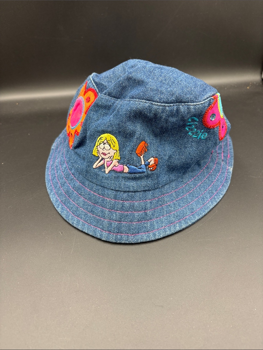 Vintage Lizzie McGuire Kids Denim Bucket Hat with Colorful Embroidery - Blue